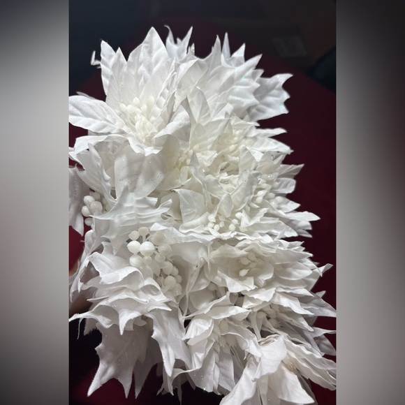 6 White Poinsettia Floral 13.5” Picks Christmas Tree Wreath Decorations EPC - Picture 1 of 8